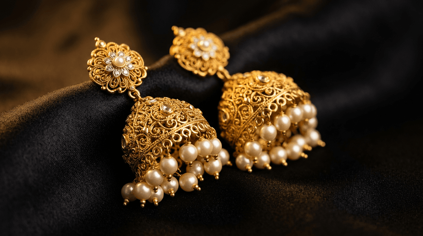 Gold Jhumka Earrings